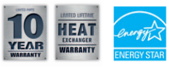 10 Year Warranty, LifeTime Heat Exchanger & Energy Star Logos